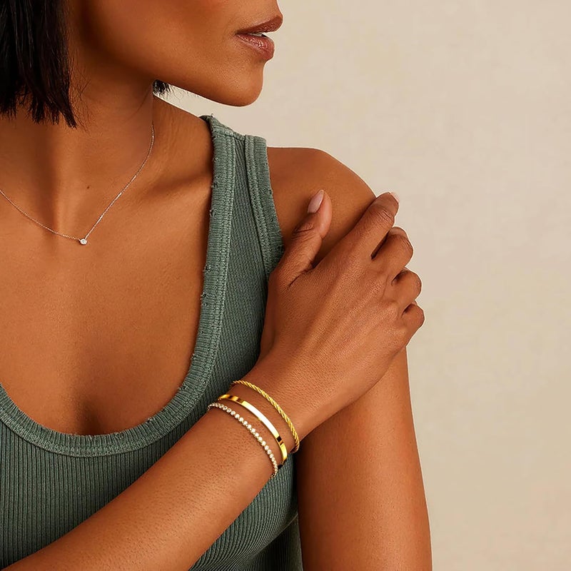 Poxtex 925 Sterling Silver Bracelets for Women Stack, 14K Gold Plated Bangle Cuff Jewelry Set Trendy, Adjustable Tennis Knot Twisted Bracelet for Wrist Essentials Women Fashion Gifts - Image 2